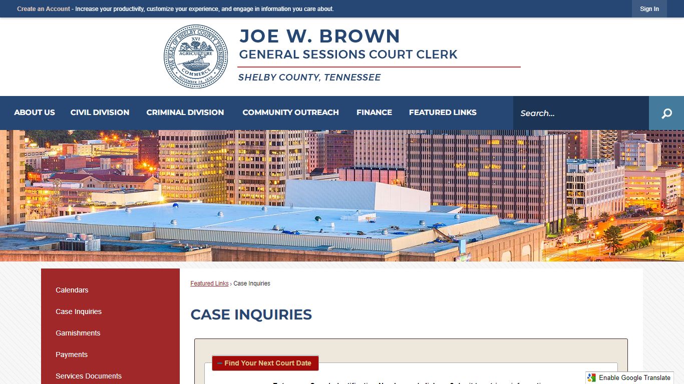 Case Inquiries | Shelby County Courts, TN - Official Website